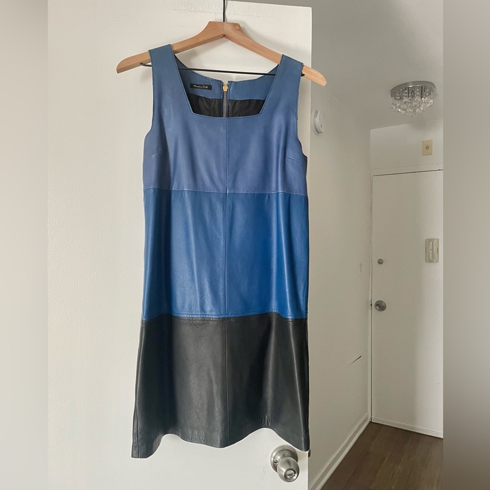Massimo Dutti Leather Blue-Black Mini Dress S
